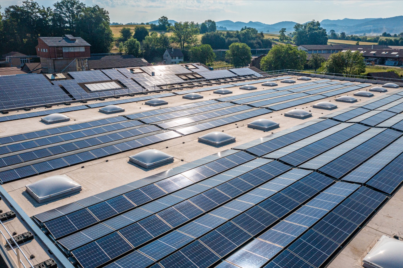 Solar panels in the roof of building