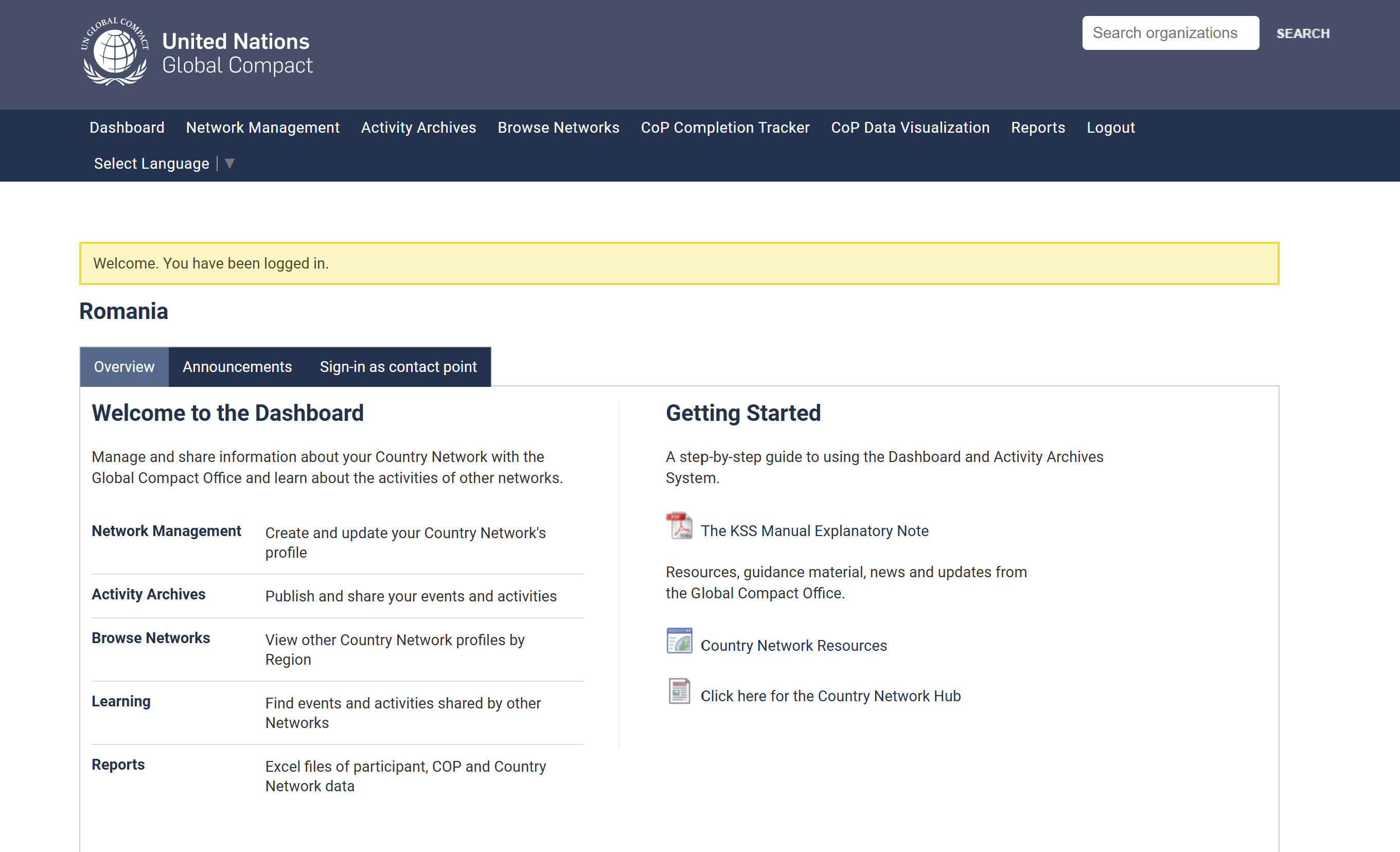 Country Network Dashboard