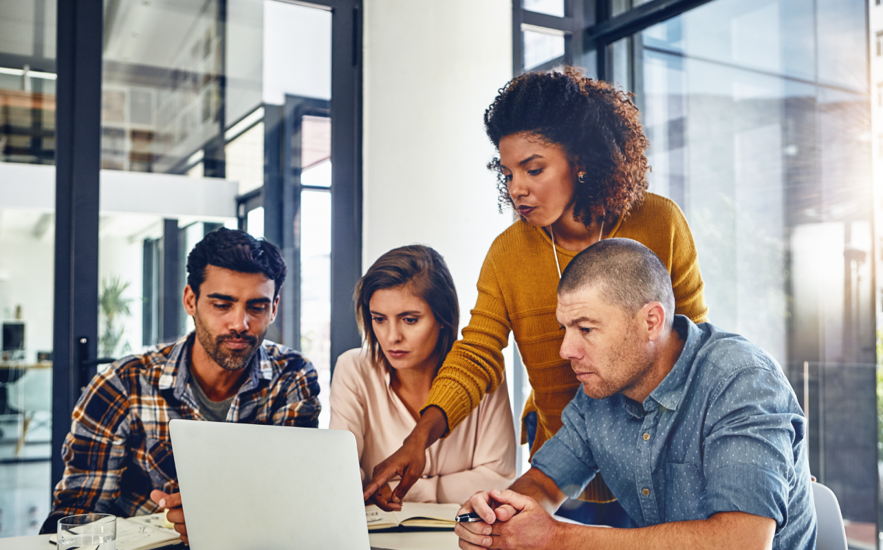 lady pointing to computer