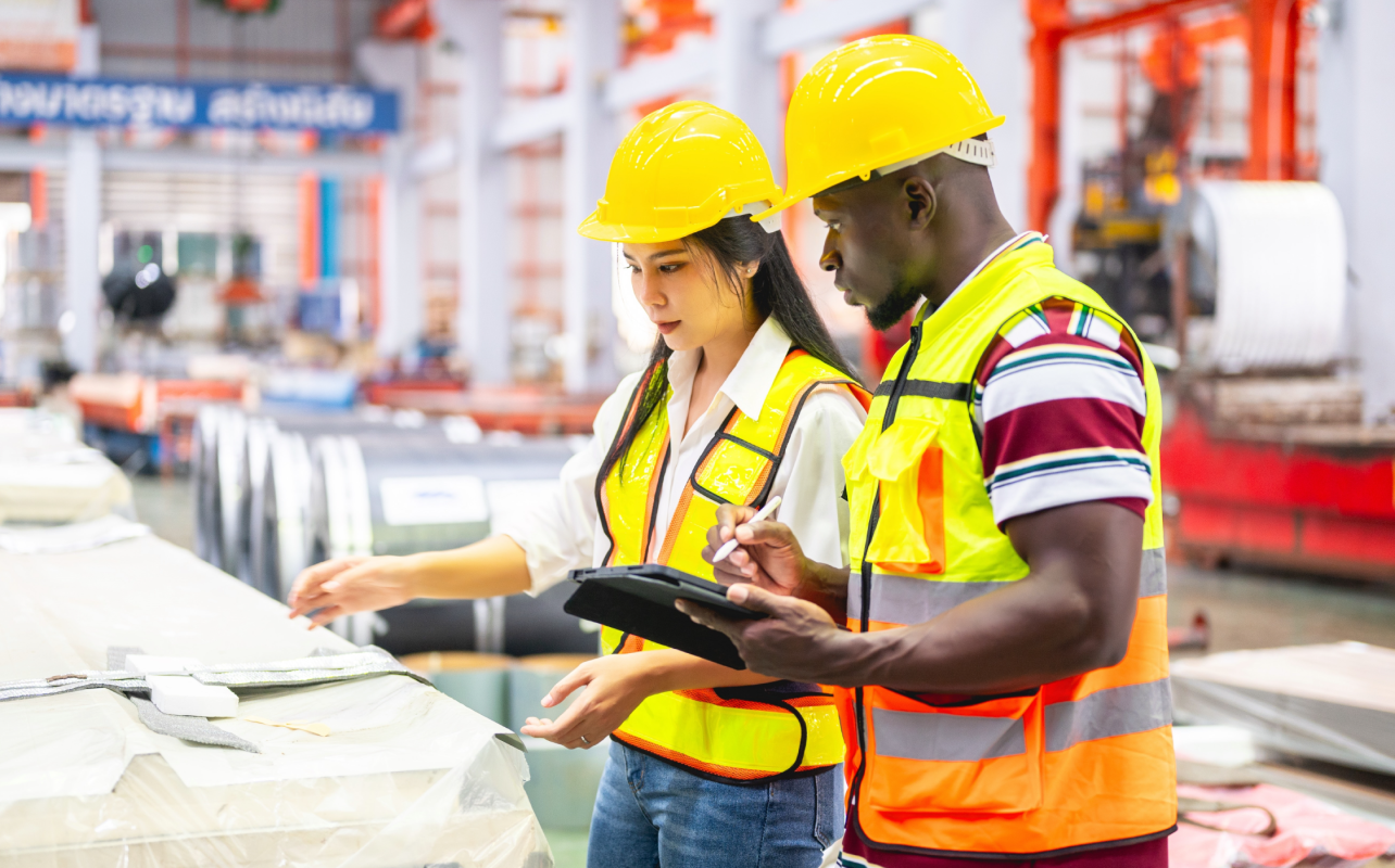 man and woman in factory