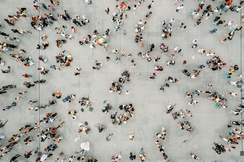 Aerial view of a crowd of people