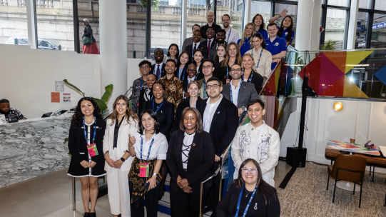 Sanda Ojiambo and students at UNGA 2025