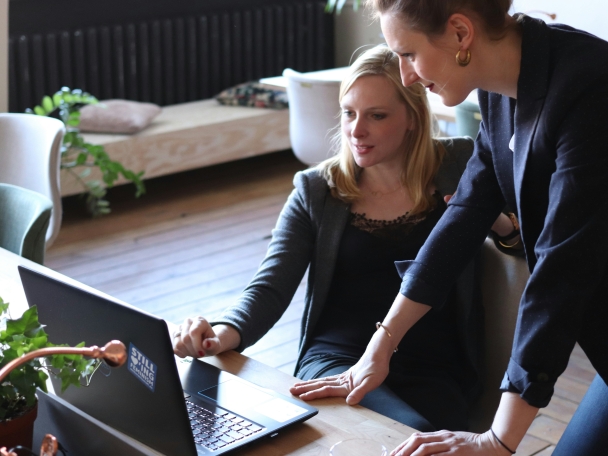 Woman working at a laptop